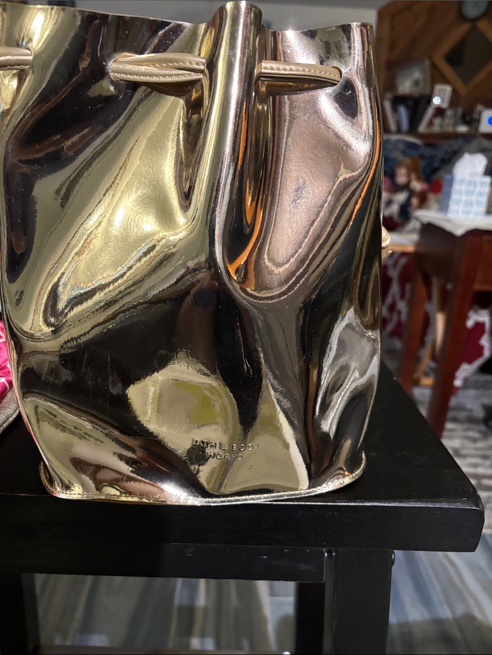 Bath & Body Works Metallic Gold Drawstring Shoulder Bucket Bag